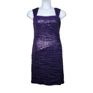Lauren Ralph Lauren Womens Purple Mesh Sequin Sheath Dress Size 12